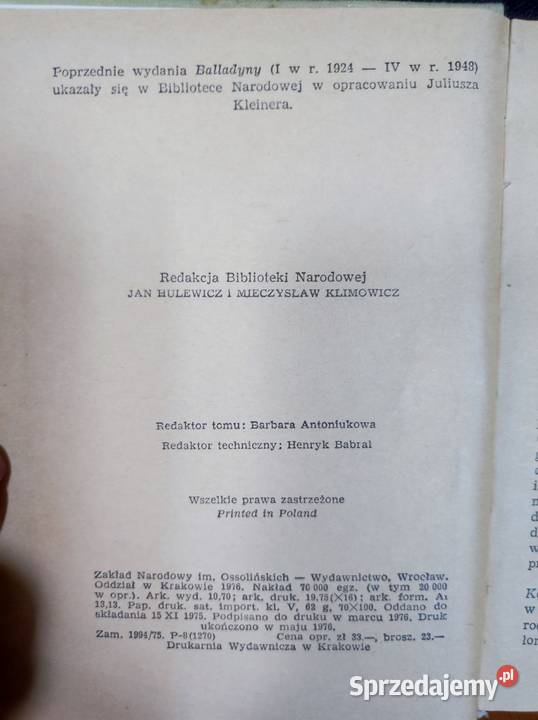 balladyna Słowacki 1976 zakład narodowy imienia świętokrzyskie Kielce