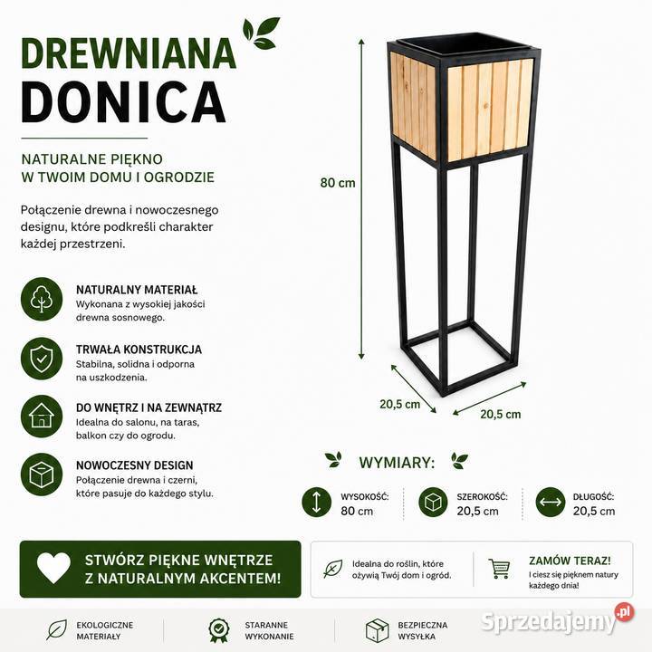Donica Stojak LOFT 205x205x80 czarna rama drewno Rychwałdek