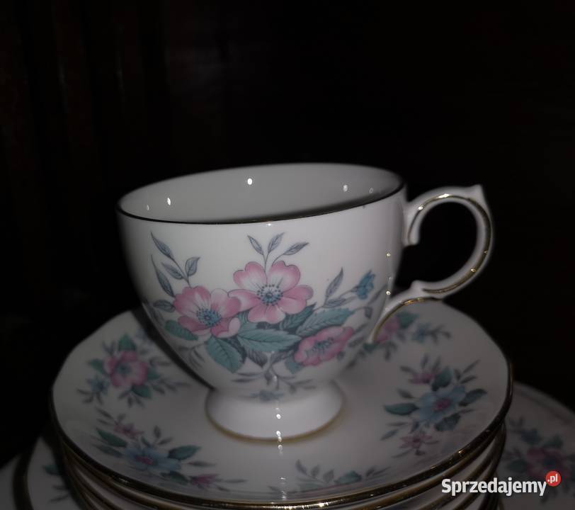 Serwis różowo niebieskie kwiatyColclough Made in Porcelana i szkło Gdańsk