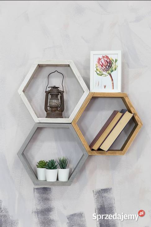 Drewniana półka heksagon na ścianę do pokoju Szafy, regały, półki Maków Podhalański