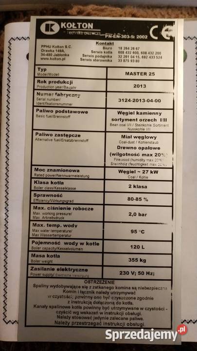piec kocioł CO Kołton Master małopolskie Nowy Targ