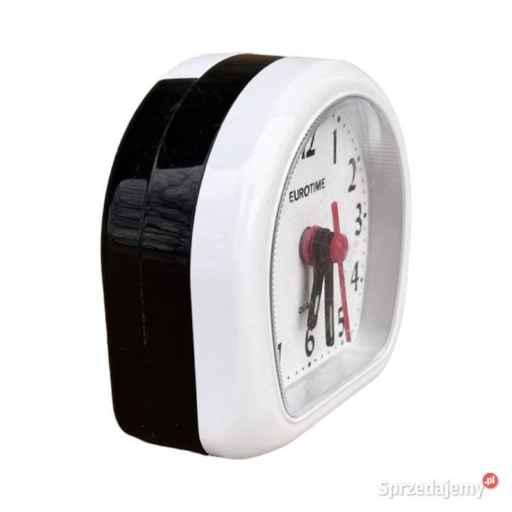Mały białoczarny budzik elektryczny Eurotime Warszawa