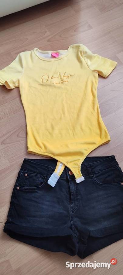 Zestaw spodenki jeans czarne przecierane body czarny Połomia