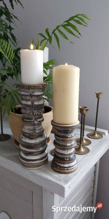 Świeczniki drewniane toczone ręcznie Styl inny kolor Dekoracje i ozdoby łódzkie Wieluń