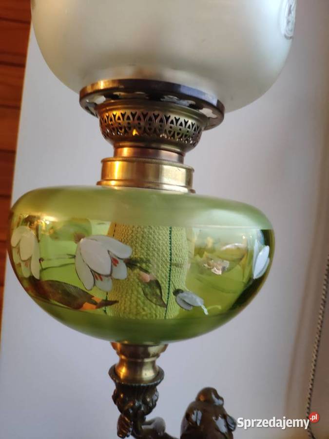 Figuralna sygnowana emaliowana lampa naftowa n5 Kraków