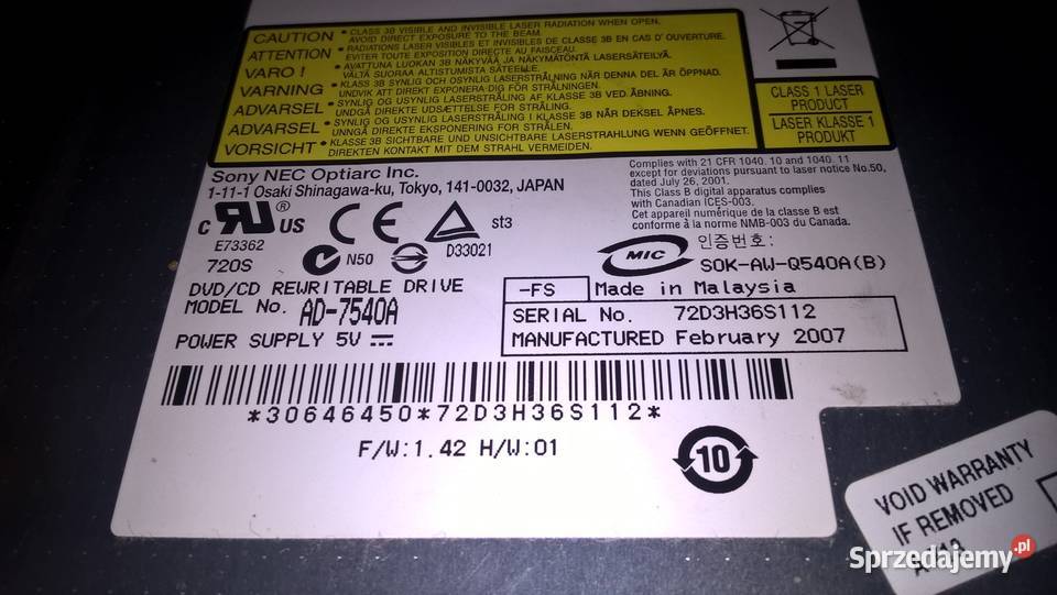 Nagrywarka DVD Sony Optiarc AD7540A Kraków sprzedam