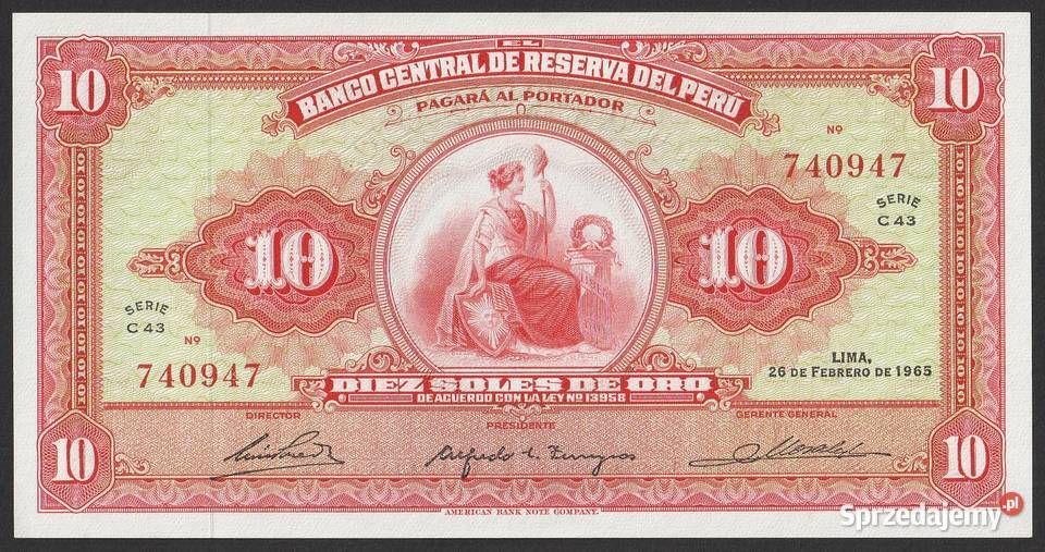 PERU 10 SOLES DE ORO 1965 STAN UNC Łódź