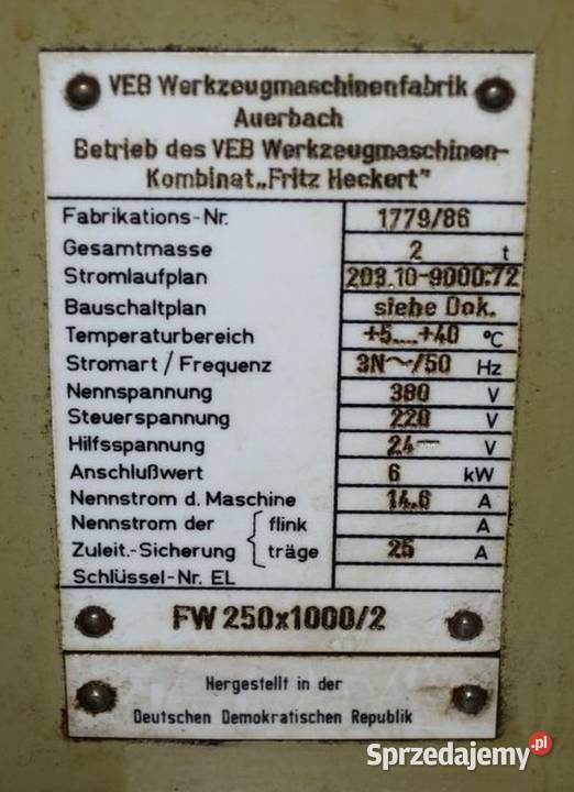 FREZARKA uniwersalna FW 250x10002 WMW Heckert Produkcja dolnośląskie Wrocław
