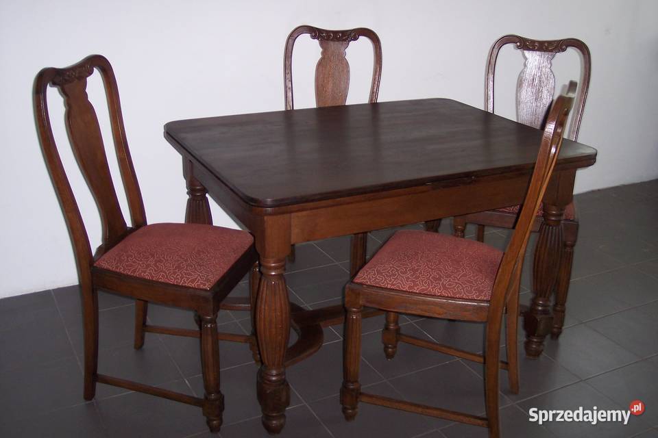 Stół rozkładany i 4 krzesła dębowe z lat 1920 antyk.