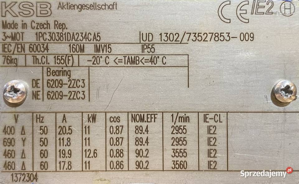 pompa KSB GN 0402001102 11kW 2955obr Pigża