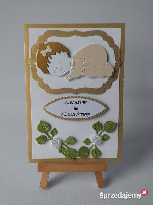 ZAPROSZENIA CHRZEST DZIECKO W SERWETCE C6 ZŁOTO Poznań sprzedam