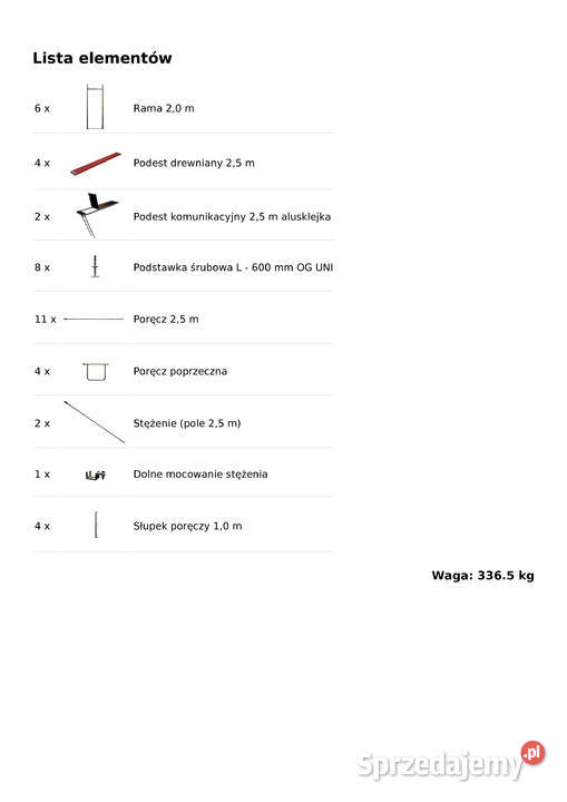 Rusztowanie szczytowe 365 m2 używane 75x62 m Stare Siołkowice