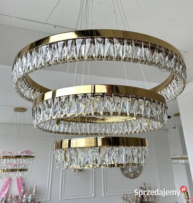Żyrandol kryształowy złoty designerski ring Warszawa
