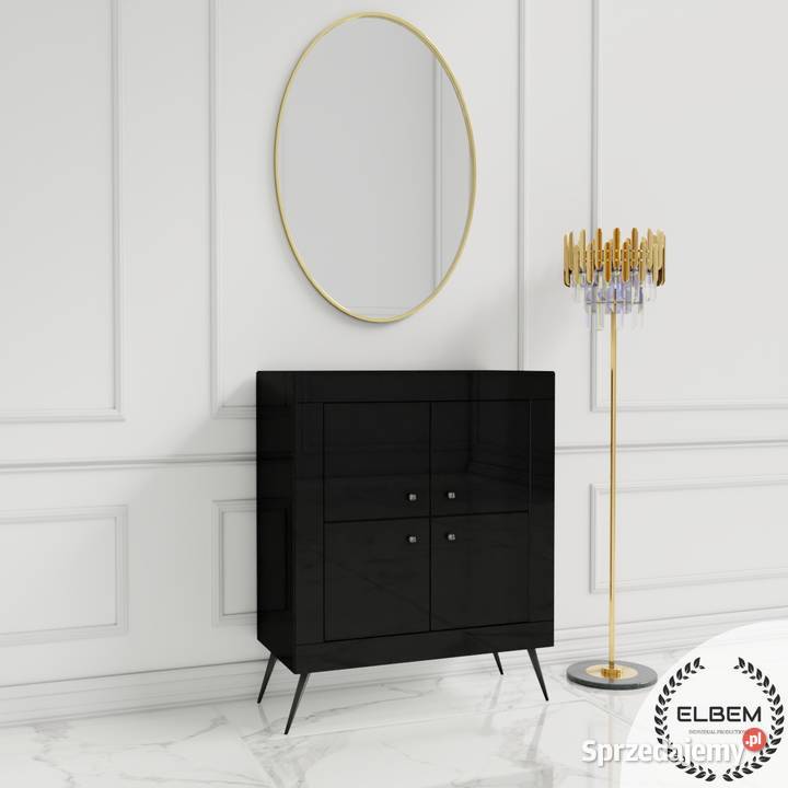 Szklana czarna komoda Glamour Kalisz