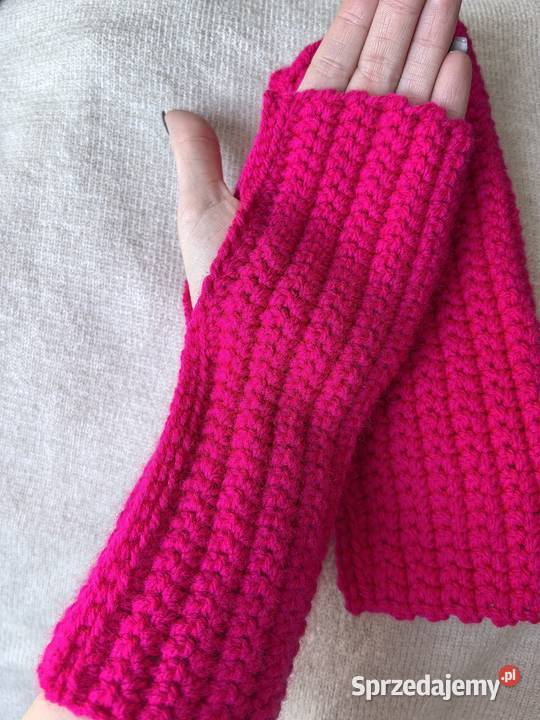 Mitenki rękawiczki bez palców handmade róż Dodatki Wrocław