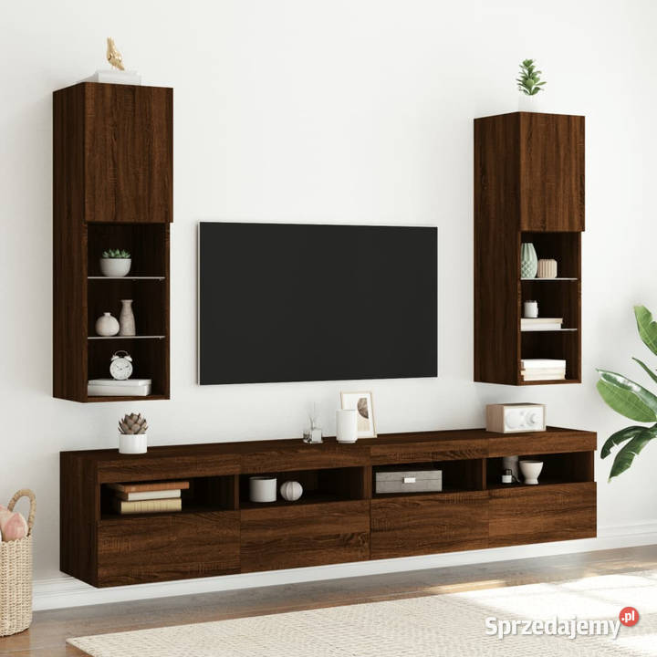 Szafki TV z LED 2 brązowy dąb 305x30x102
