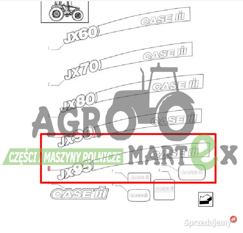 84192761 ZESTAW NAKLEJEK CASE JX95 CNH