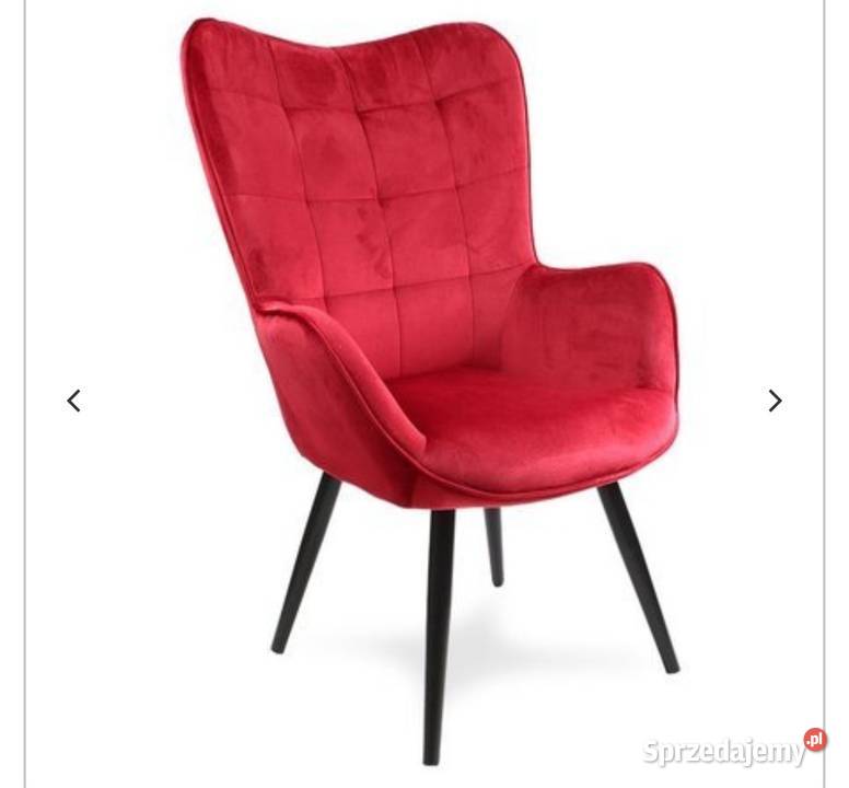 Piękny czerwony fotel uszak z weluru Darmowa dostawa