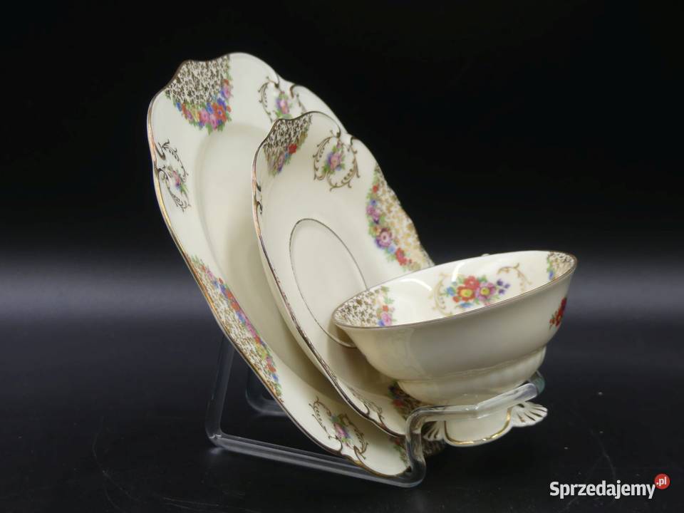 Urokliwe trio Tułowice Tillowitz Alt Dresden Porcelana i szkło Poznań sprzedam