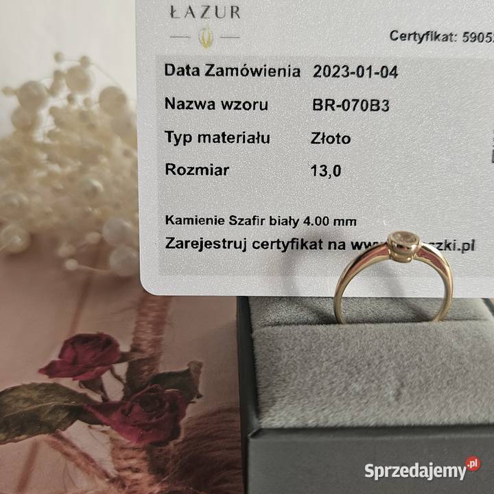 Złoty pierścionek 585 biały szafir Pierścionki podkarpackie Ustrzyki Dolne sprzedam