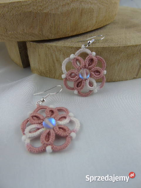 Kolczyki frywolitkowe różne wzory i kolory Wiśniowa
