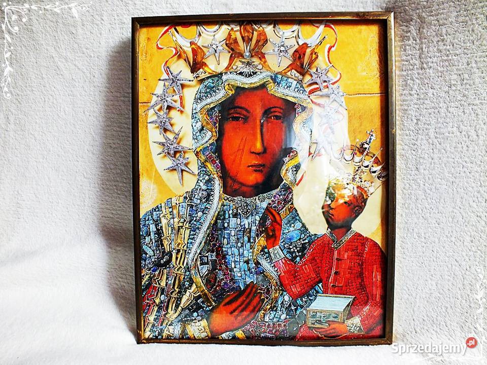 Stary obraz święty Matka Boska z dzieciatkiem w koronie
