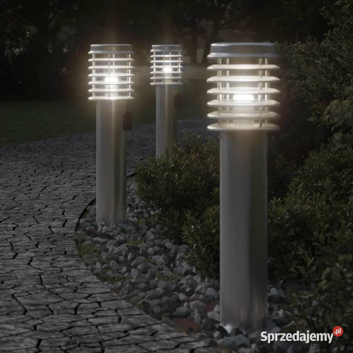 Lampy ogrodowe na słupku z gniazdkiem 3 srebrne Warszawa