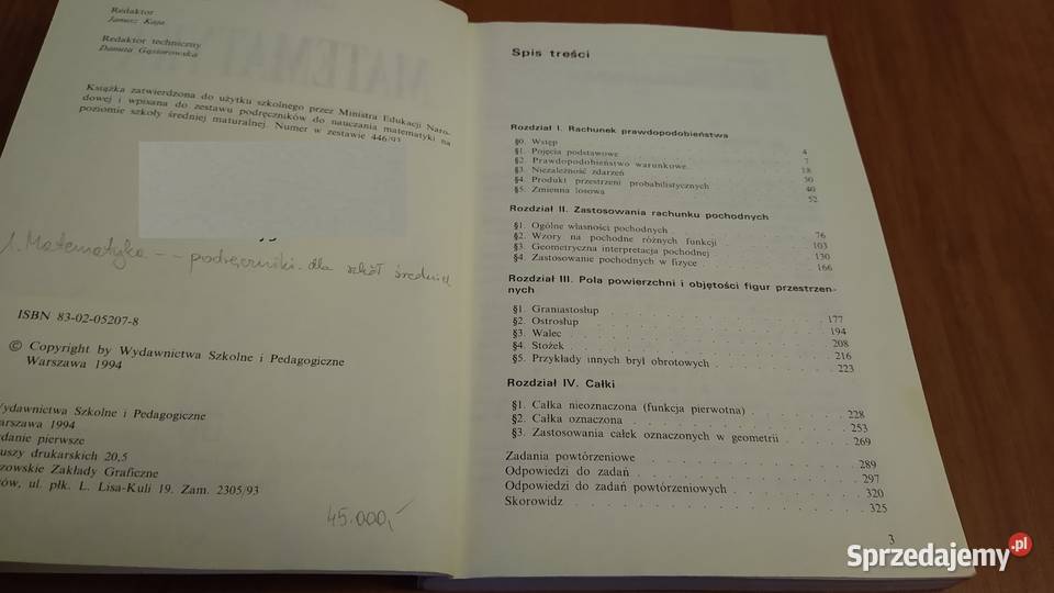 MATEMATYKA podręcznik klasy 4 liceum i 45 Gdańsk