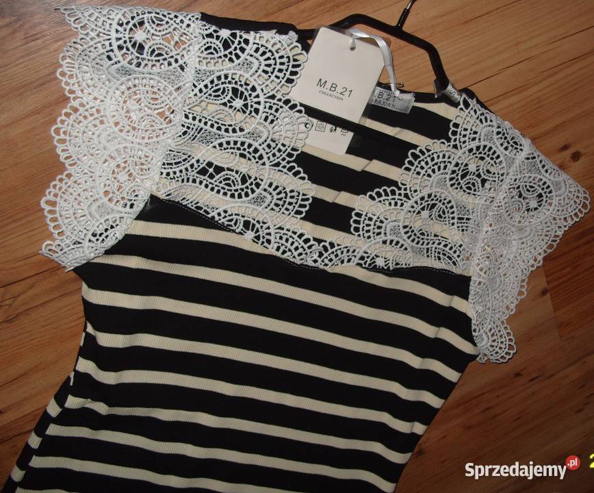 NOWY Topik Bluzka w czarno beżowe paseczki Rawicz