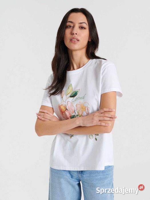 biały tshirt z nadrukiem Sinsay Olkusz