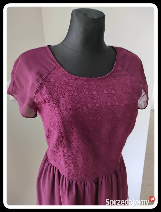 HM Burgundia sukienka 40 L piękny kolor rękawek Płock