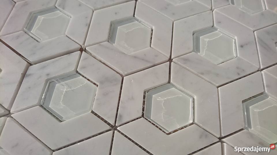 Mozaika FLOWER Bianco Carrara Crystall Glass biały