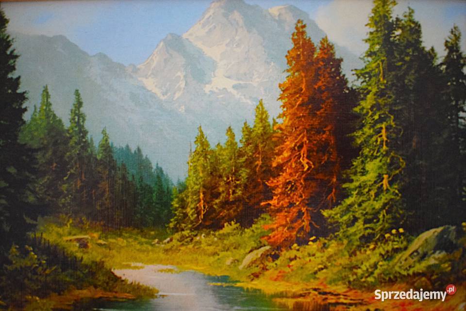 Pejzaż Alpejski mała reprodukcja w drewnianej Chełmno sprzedam