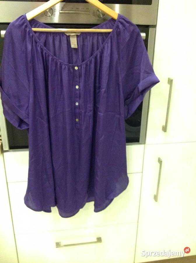 Bluzka Satynowa Damska HM 54 XXL Fioletowa krótki Nowa Sól