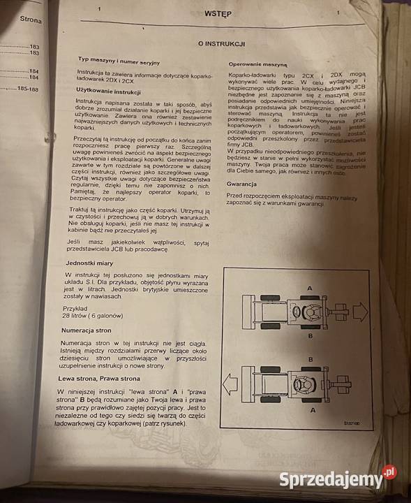 Instrukcja obsługi koparkoładowarka JCB 2CX I Biczyce Górne