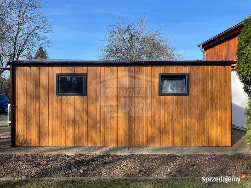 Garaż blaszany 55x6 2x Brama drzwi 2x okno rynny Nowy Tomyśl