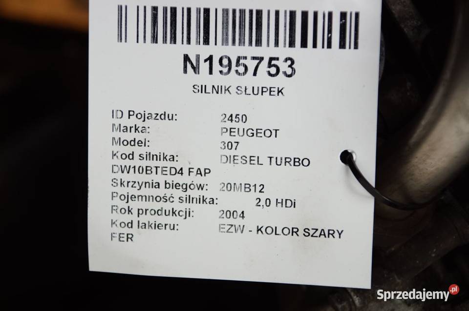 SILNIK SŁUPEK PEUGEOT 307 10DYSM PSARHR