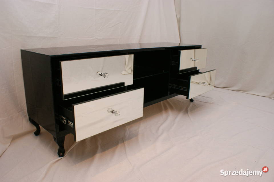 Stolik RTV czarny lustrzany z lustrem OKAZJA Szafy, regały, półki Kępno