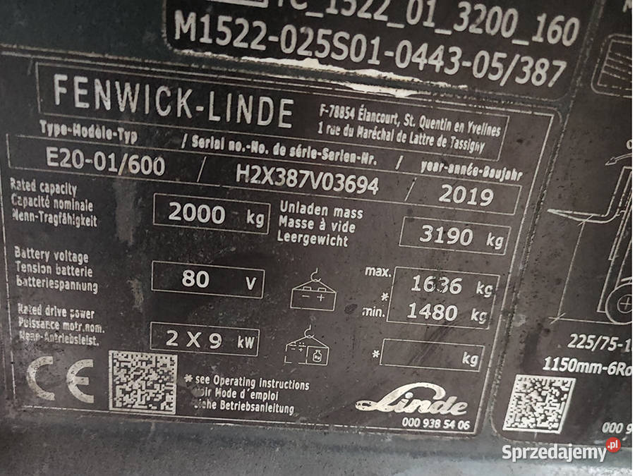 Wózek widłowy elektryczny Linde E2001600 2 t Linde Kęty