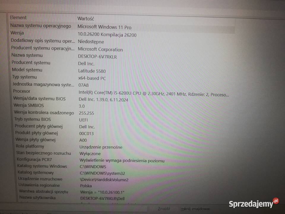 Laptop Dell Latitude 5580 ssd 512Windows 11 pro Intel Core i5 sprzedam