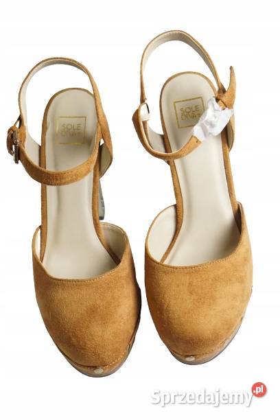 39 Zamszowe czółenka obcas 12 koniak Sole Diva tkanina śląskie Gaszowice sprzedam