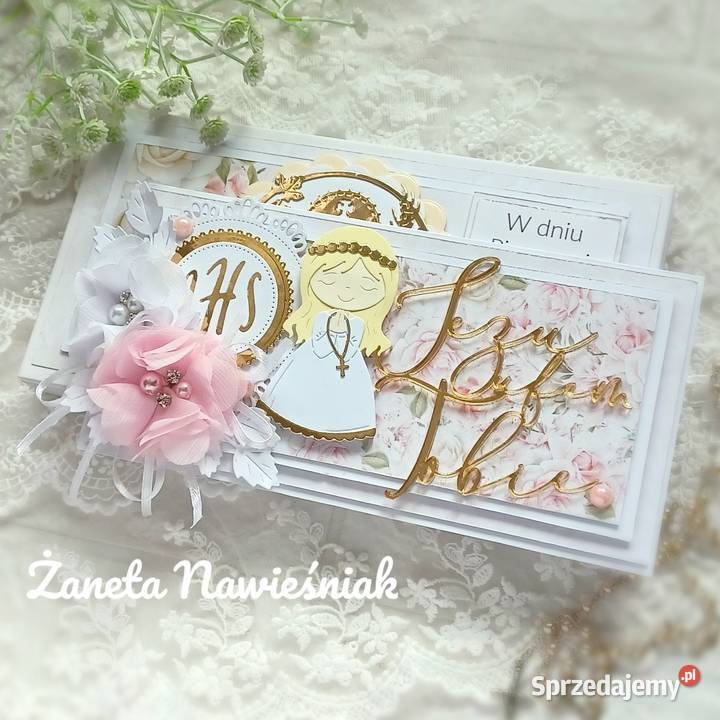 PAMIĄTKA KOMUNIJNA kartka ręcznie robiona Mszana Dolna