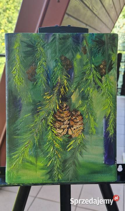 Obraz ręcznie malowany Szyszki 18x24 Męcina
