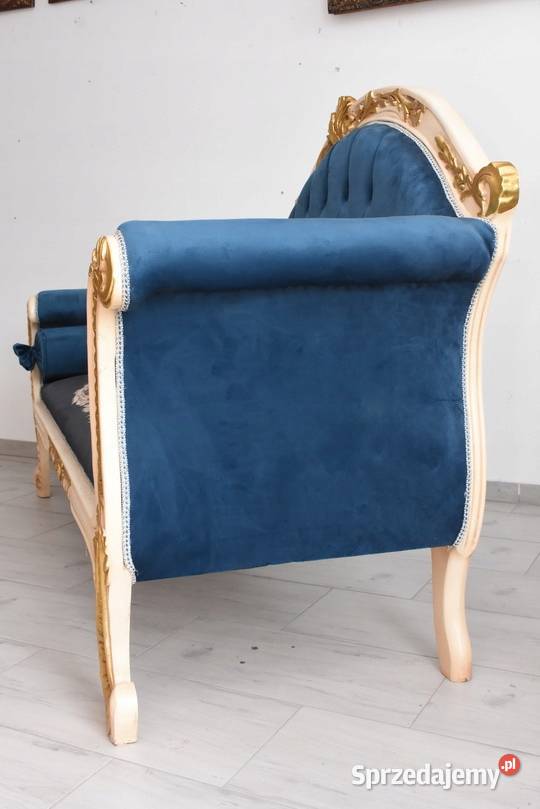 Niebieska Pałacowa Sofa Kanapa Leżanka Szezlong