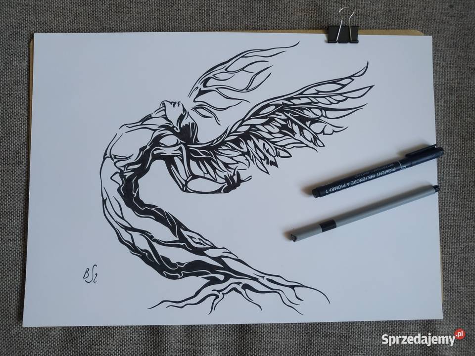 Rysunek drzewny anioł cienkopis blok tech A3 250 mazowieckie sprzedam