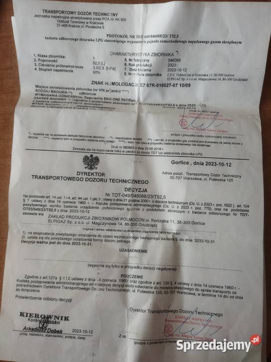 Sprzedam Butle gazową osobowe Goszczanów