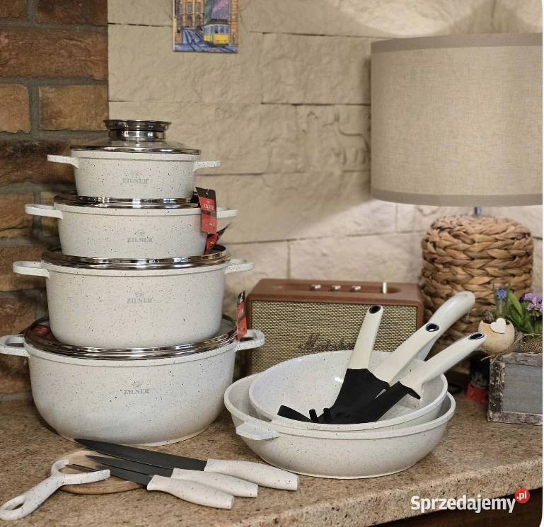 369 Garnki biały marmur 21 elementow Zilner śląskie Zabrze