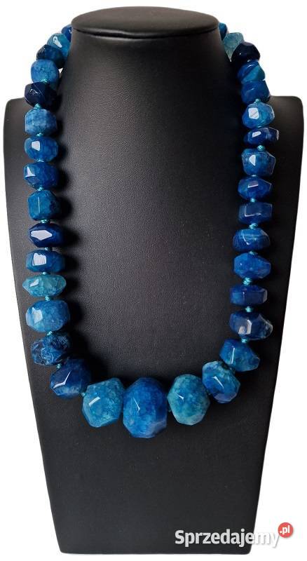 AGAT SZAFIROWY NATURALNY NASZYJNIK ETNO ART Częstochowa