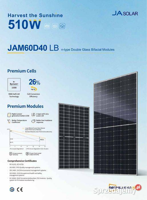 PALETA 36 JA Solar JAM60D40510LB Czarna Rama Instalacje