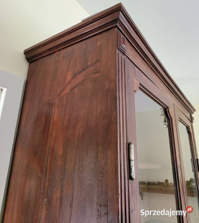 Stara drewniana witryna biblioteczka odnowiona